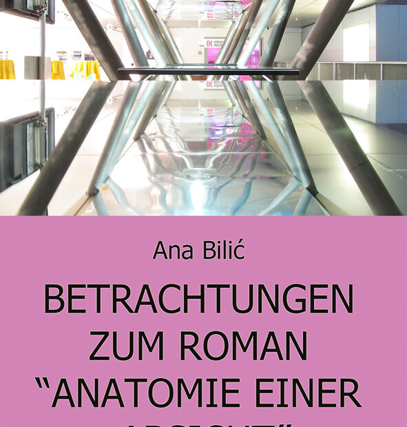 Buchcover mit einem abstrakten Bild in der oberen Hälfte und dem Titel und Autorin des Buches: "Betrachtungen zum Roman 'Anatomie einer Absicht'". Logo des Verlags CONTINUUM VERLAG, Wien