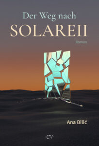 Ein zerbrochener Spiegel in der Wüste vor dem Hintergrund eines Sonnenuntergangs